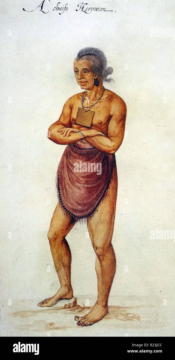 Aquarell von John White, geglaubt, Chief Wingina ein Roanoke Häuptling; Datum: 1585. Stockfoto