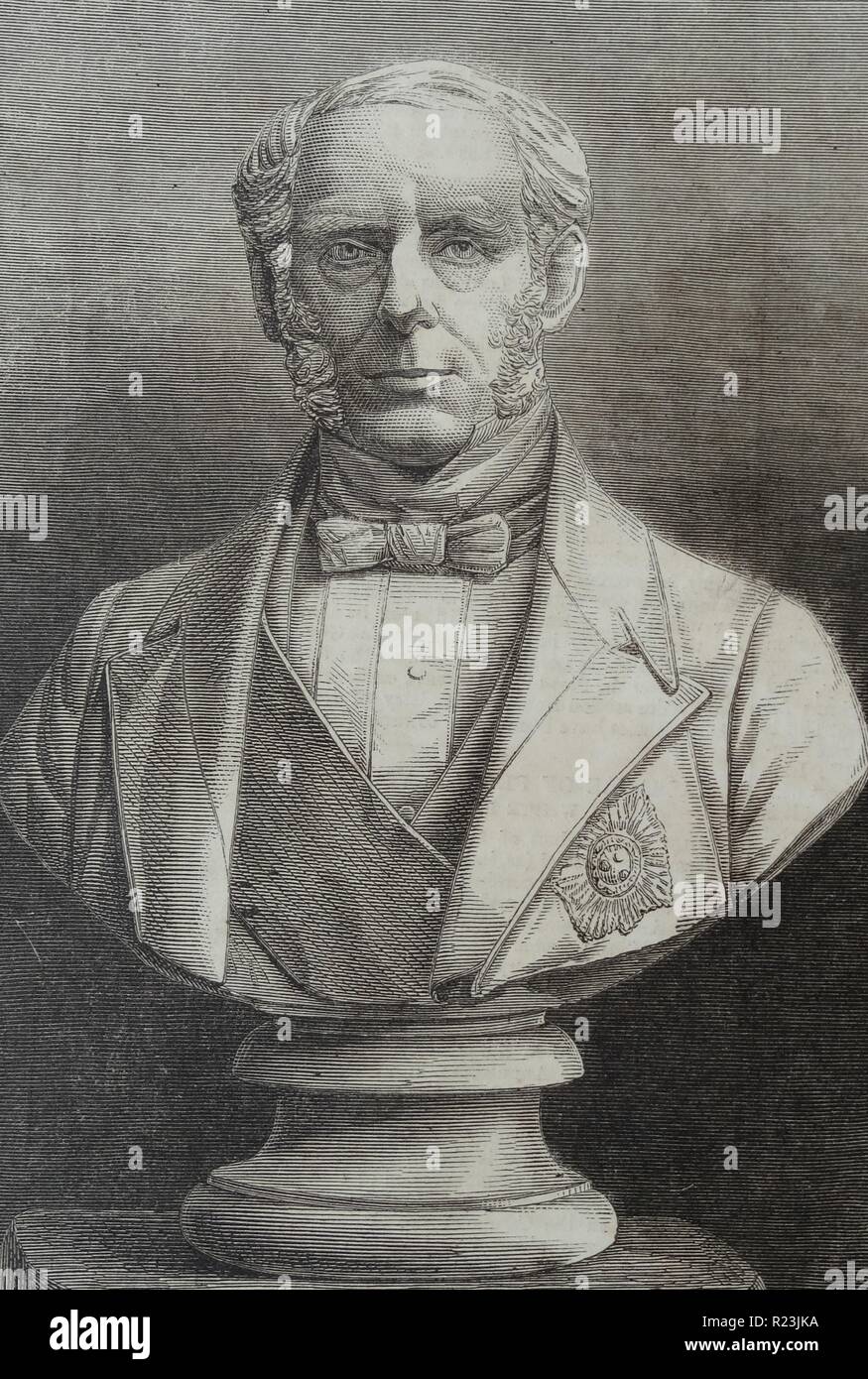 Büste des rechten hon Sir John Pakington (1799-1880), Bart, M.P. Platziert im Museum der Royal Navy Hospital Haslar, Gosport, Hampshire, an der Südküste von England. Stockfoto