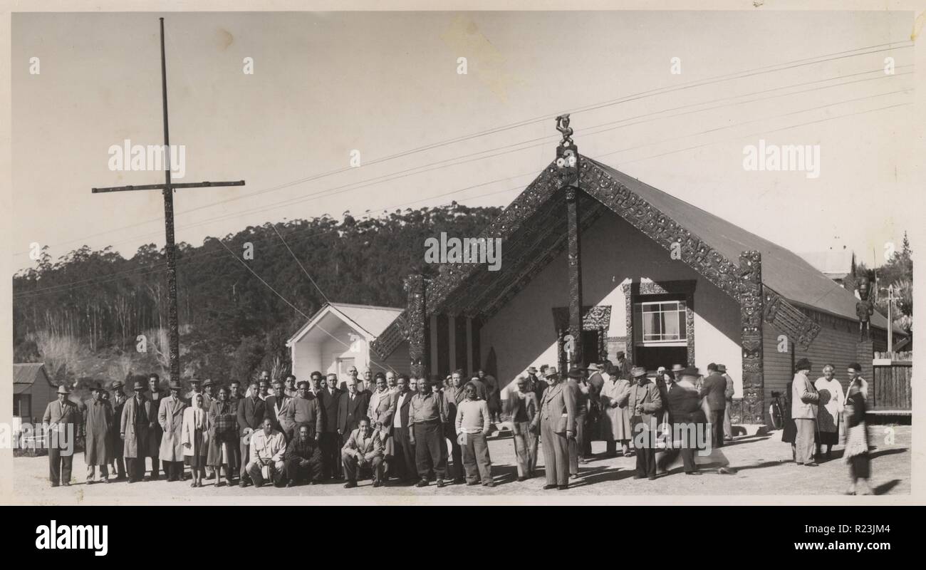 Wahiao Haus der Begegnung, bei Te Pachira Marae Rotorua New Zealand 1900 Stockfoto