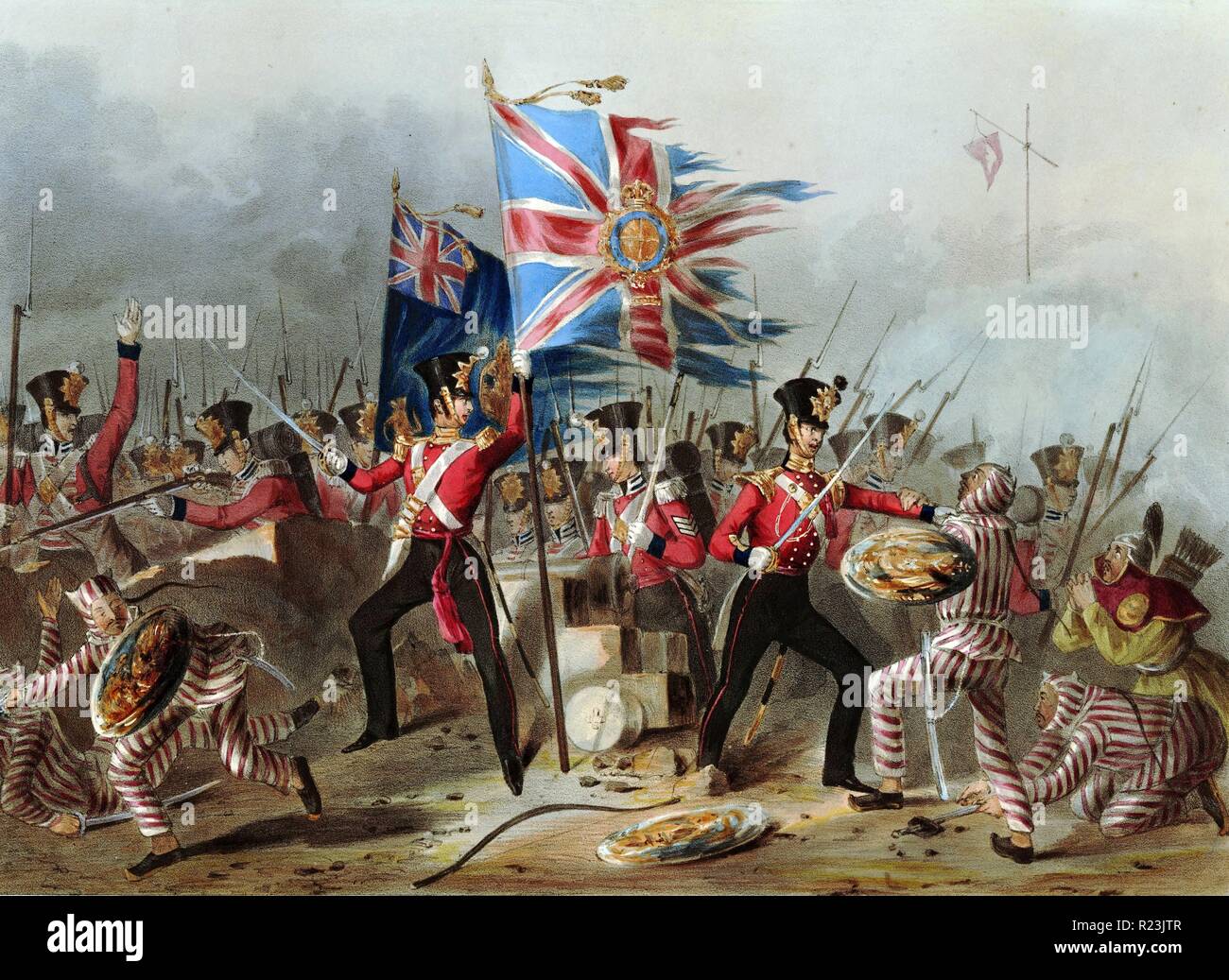 (18) Royal Irish Regiment der Fuß an der Erstürmung des Forts von Amoy; 1841. Die Schlacht von Amoy wurde zwischen britischen und chinesischen Truppen in Amoy (Xiamen), China gekämpft, am 26. August 1841, während des Ersten Opiumkrieg. Die britischen Forts in Amoy und Insel Gulangyu erfasst Stockfoto