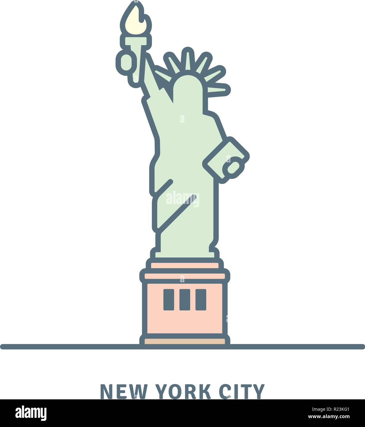 New York City Sehenswürdigkeiten Symbol Leitung. Freiheitsstatue Vector Illustration. Stock Vektor