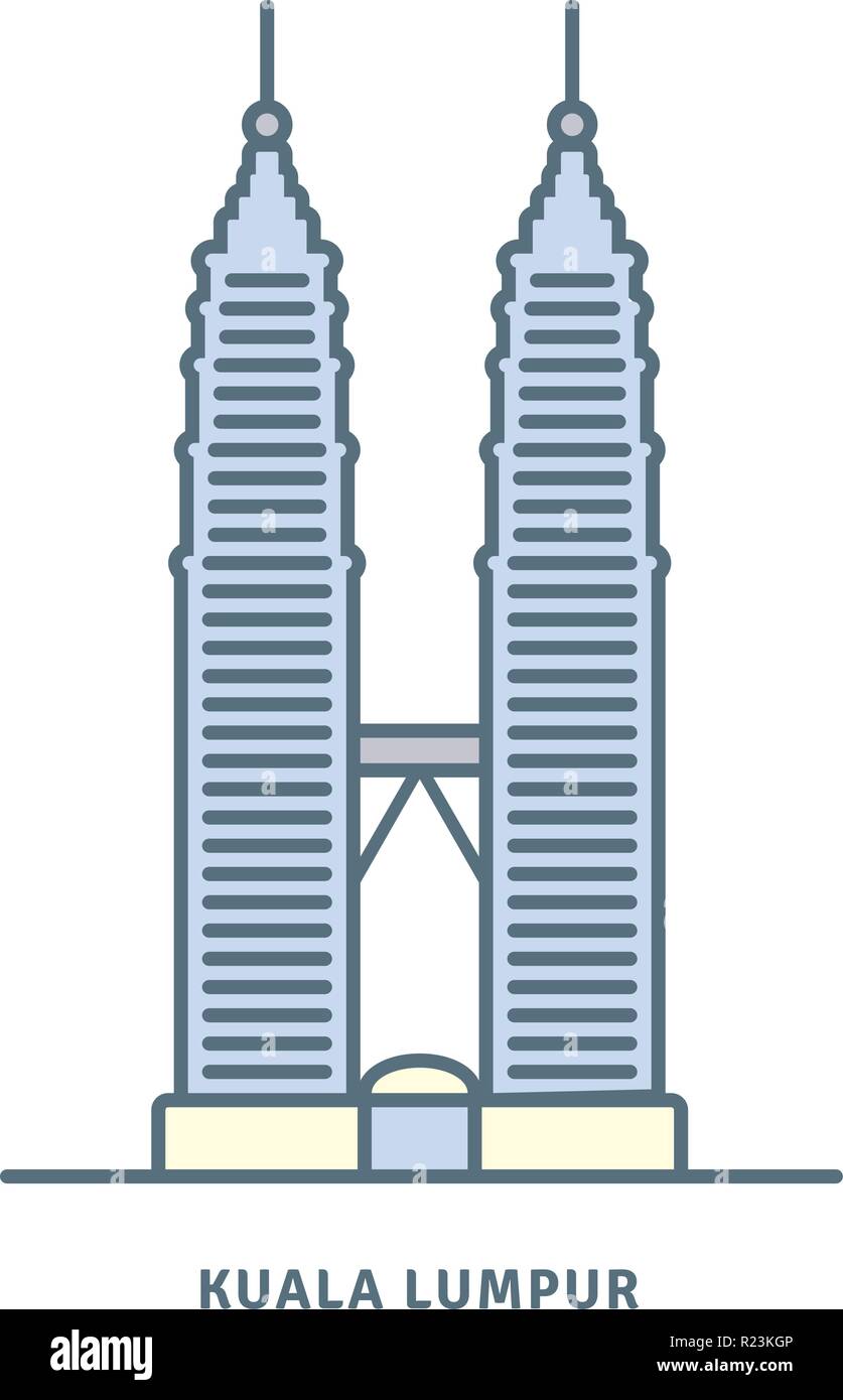 Malaysia Symbol Leitung. Die Petronas Towers in Kuala Lumpurvector Abbildung. Stock Vektor