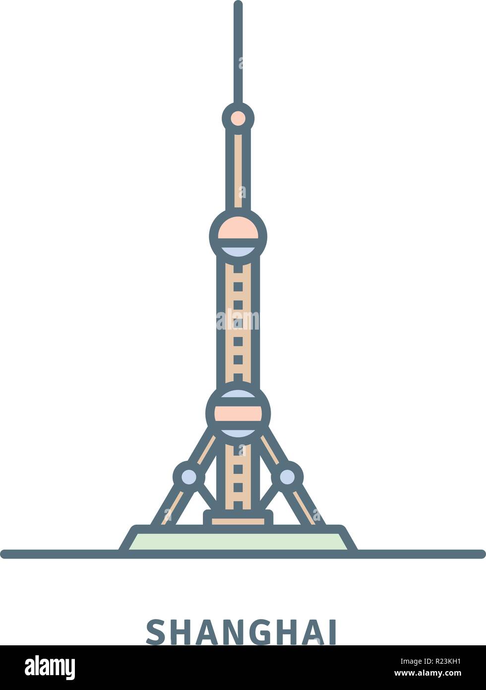 Shanghai Symbol Leitung. Der Oriental Pearl Tower Radio und Fernsehen Vector Illustration. Stock Vektor