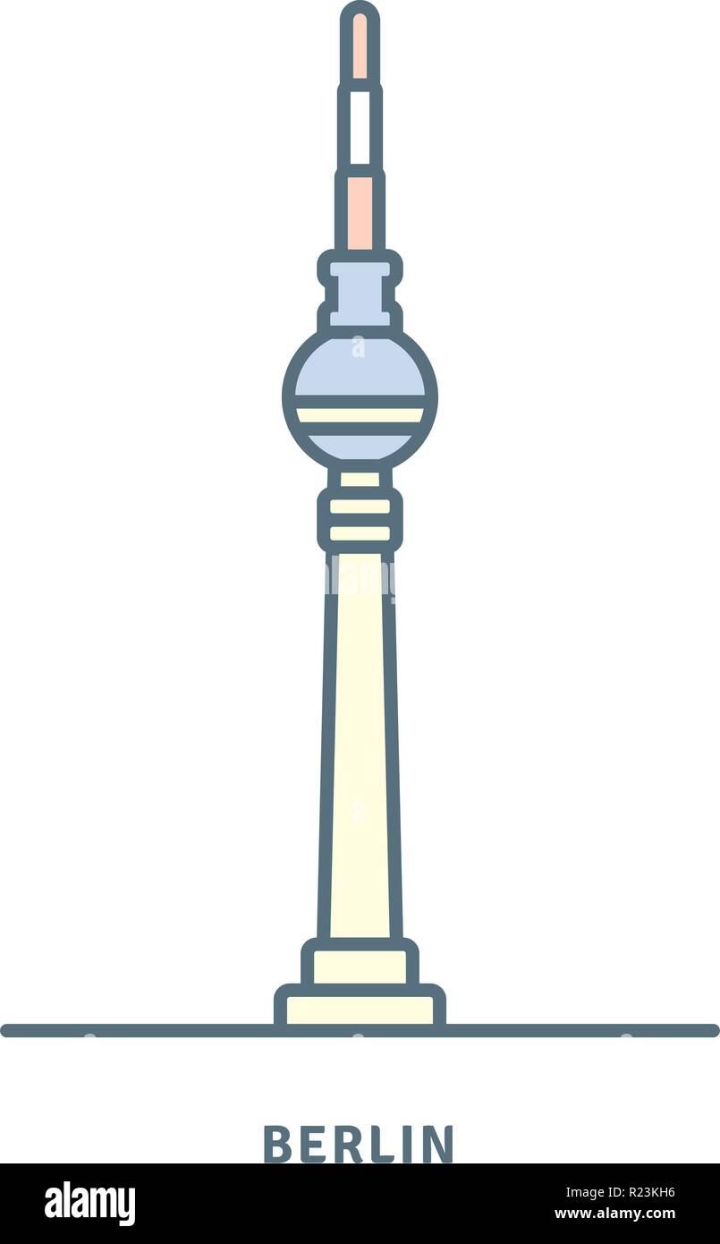 Berlin Symbol Leitung. Osten Berliner Fernsehturm und deutsche Flagge Vector Illustration. Stock Vektor