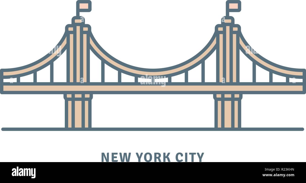 New York City Line Symbol. Brooklyn Bridge Vector Illustration. Stock Vektor