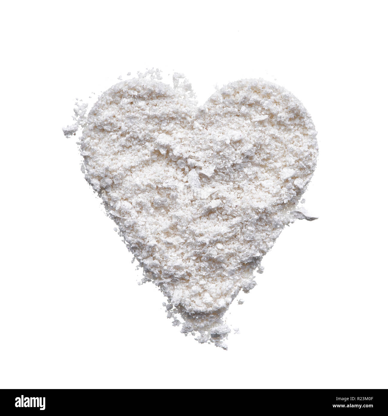 Textur von Broken Pearl White Eye Shadow auf weißem Hintergrund. Makro Textur von gebrochen weißes Pulver Stockfoto
