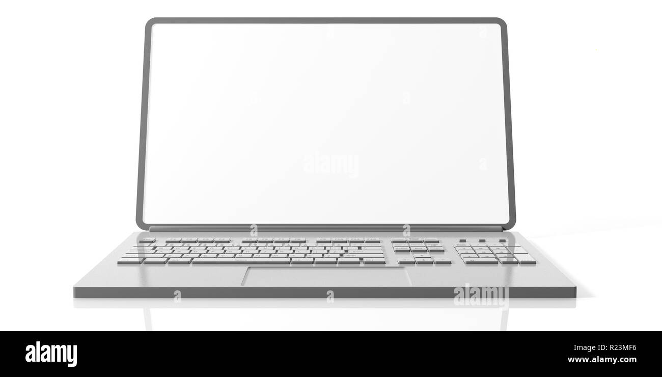 Computer Laptop mit leeren Bildschirm auf weißem Hintergrund, Vorderansicht. 3D-Darstellung Stockfoto