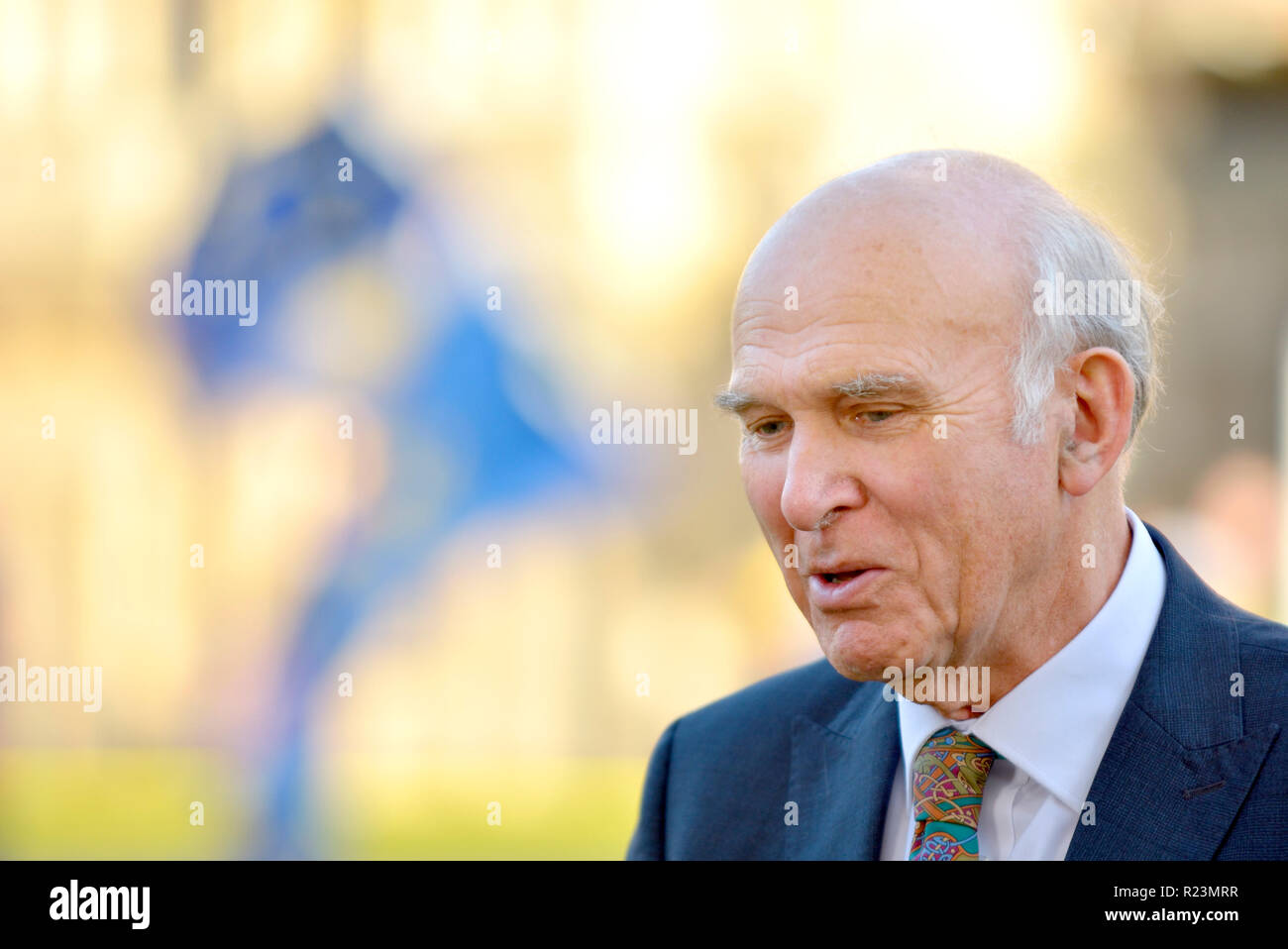 Sir Vince Cable MP (Leader, Lib Dems) auf Hochschule Greenas Bundestagsdebatte Brexit, 14. November 2018. Stockfoto