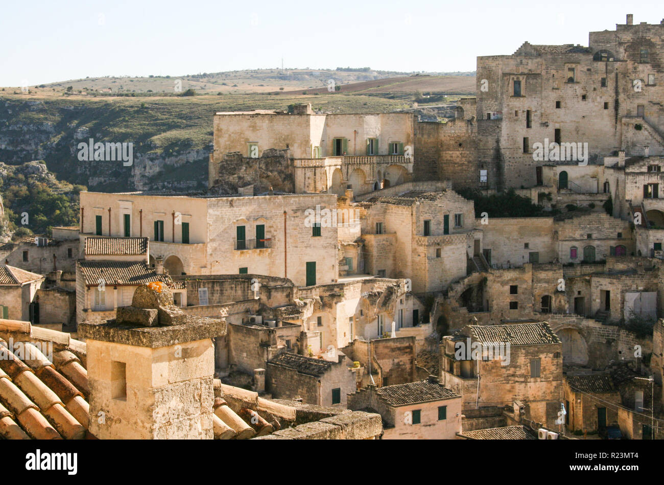 Panoramablick auf die wunderschöne Aussicht der Sassi von Matera oder Steine, der Europäischen Kulturhauptstadt 2019, Basilicata, Italien Stockfoto