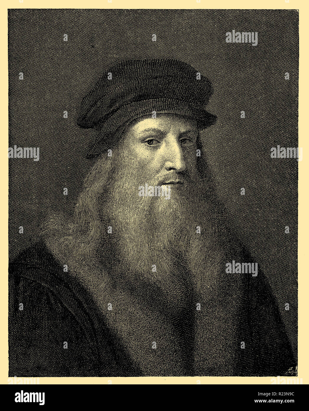 Leonardo da Vinci. Nach dem Selbstbildnis eingravierte von Raffael Morghen, Stockfoto