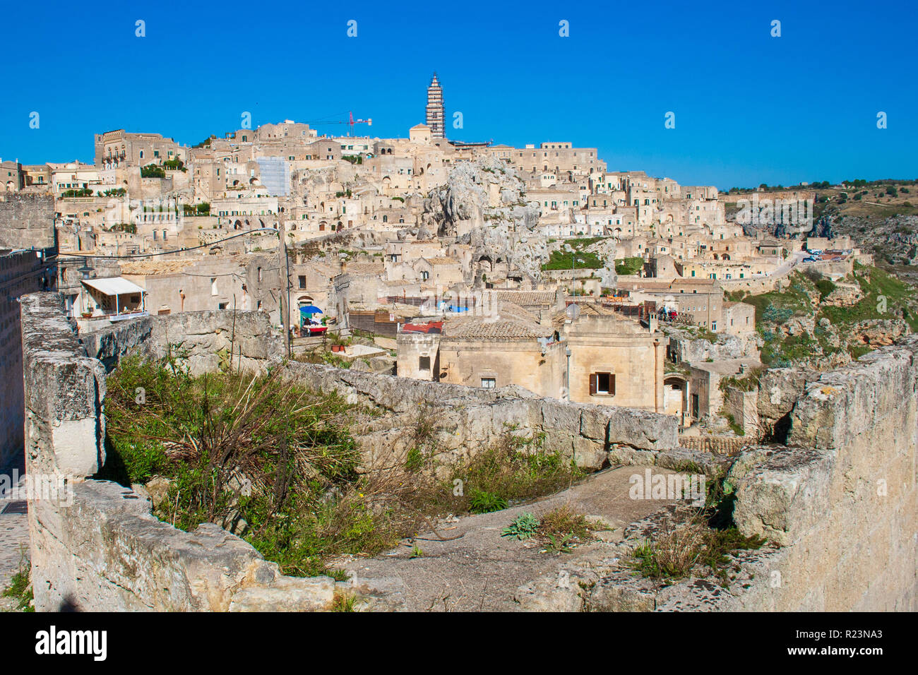 Panoramablick auf die wunderschöne Aussicht der Sassi von Matera oder Steine, der Europäischen Kulturhauptstadt 2019, Basilicata, Italien Stockfoto