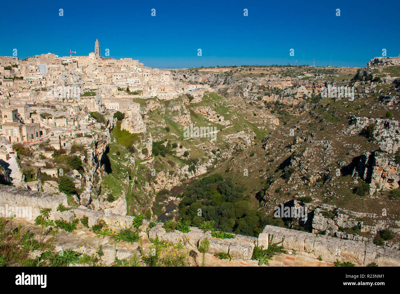 Panoramablick auf die wunderschöne Aussicht der Sassi von Matera oder Steine, der Europäischen Kulturhauptstadt 2019, Basilicata, Italien Stockfoto