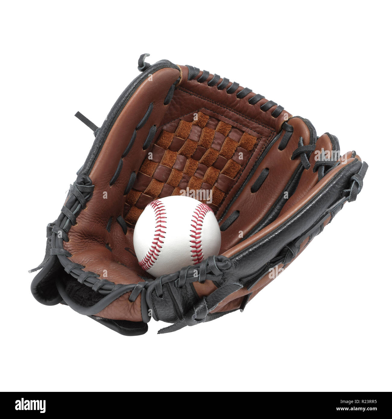 Baseball Handschuh Handschuh und Ball auf weißem Hintergrund mit Freistellungspfad isoliert Stockfoto