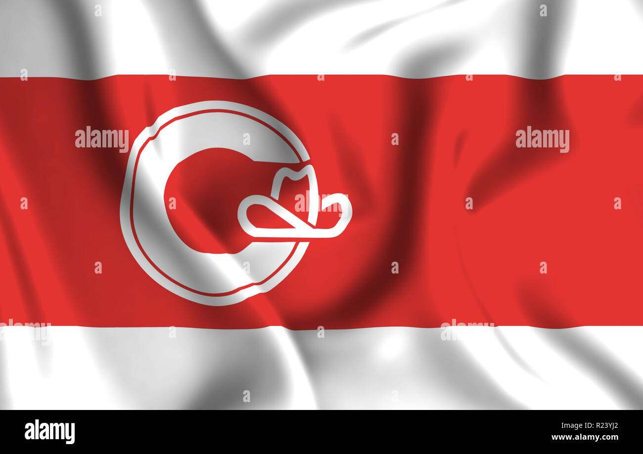 Calgary, Alberta 3D wehende Flagge Abbildung. Textur kann als Hintergrund verwendet werden. Stockfoto