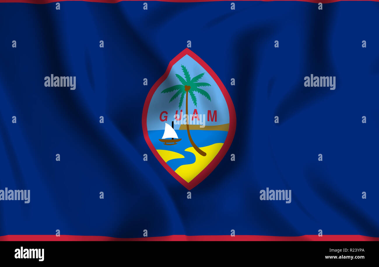 Guam 3D wehende Flagge Abbildung. Textur kann als Hintergrund verwendet werden. Stockfoto