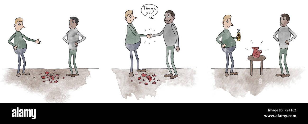 Übersicht zerbrochene Vase und Befestigen - Serie A Stockfoto