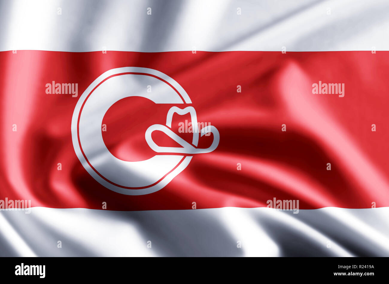 Calgary, Alberta 3D winken und closeup flag Abbildung mit Reflexionen. Verwendbar für Hintergrund und Textur. Stockfoto