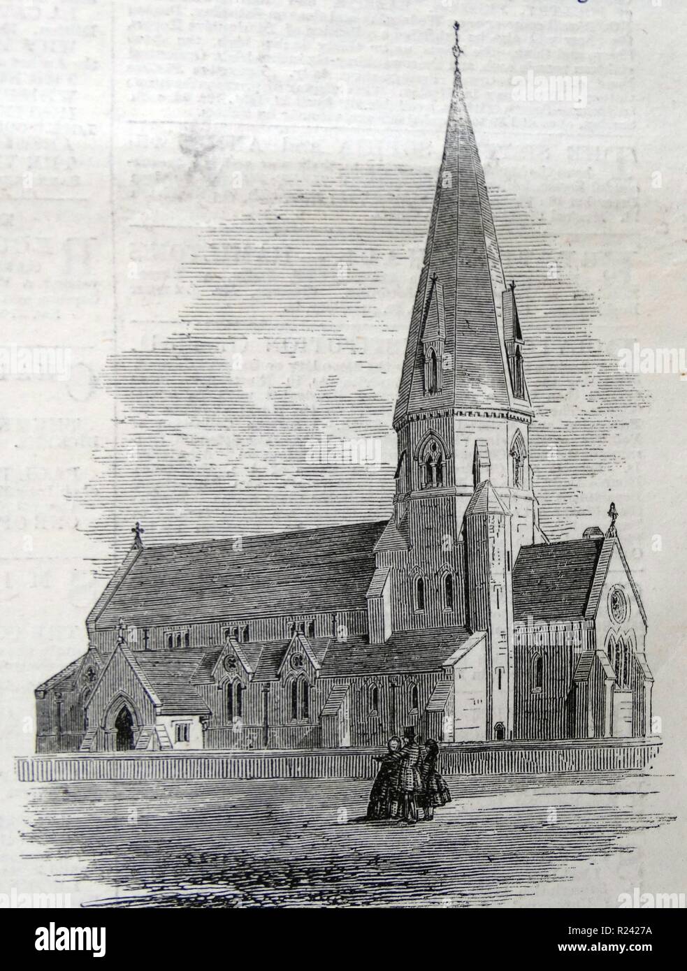 Gravur mit der Außenseite des St.-Michaels Kirche, Leafield, Oxfordshire. Vom 1860 Stockfoto