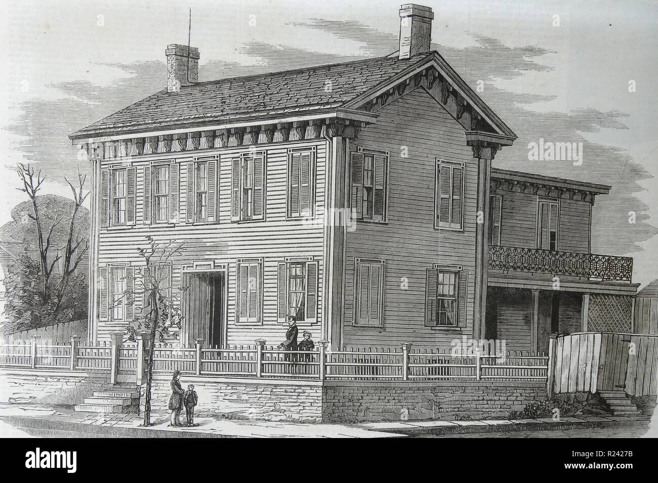 Gravur Darstellung der Residenz von Abraham Lincoln, Springfield, Illinois. Vom 1860 Stockfoto