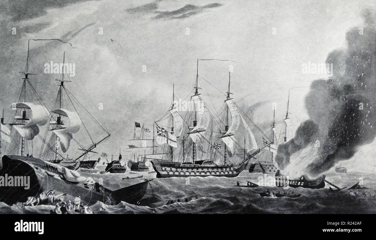 Aquatinta von der Schlacht am Nil am Morgen nach der Schlacht. Drucken von R. Dodd. Datierte 1798 Stockfoto