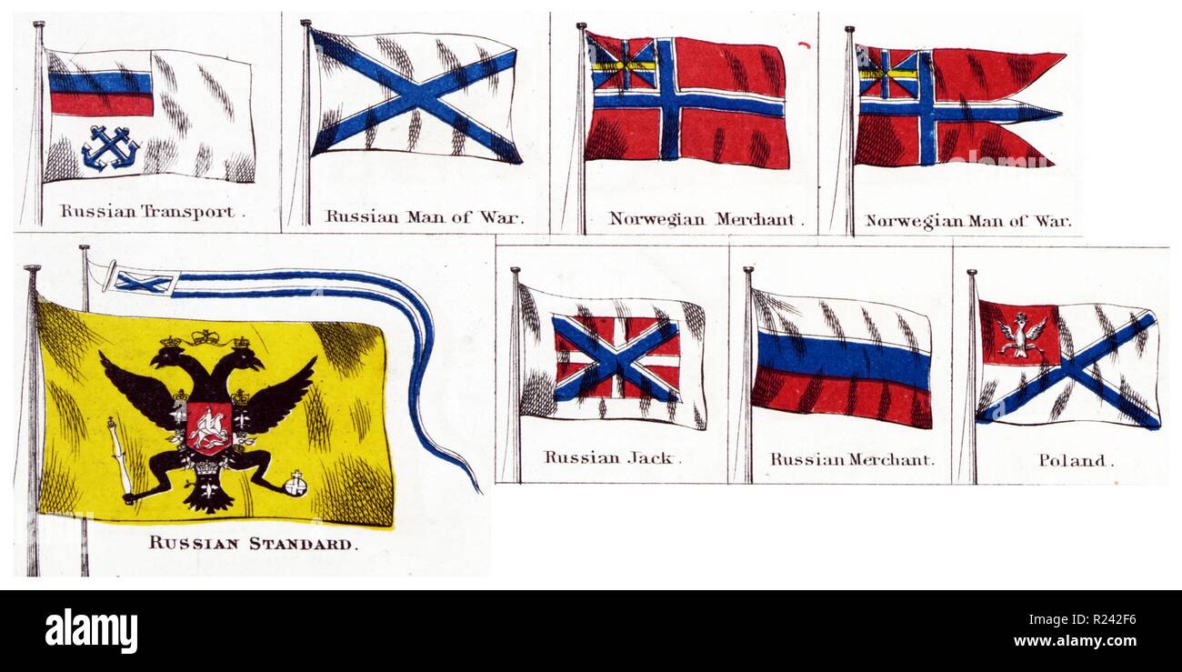Nationalflaggen verschiedener Länder einschließlich der kaiserlichen Russland und Norwegen Stockfoto