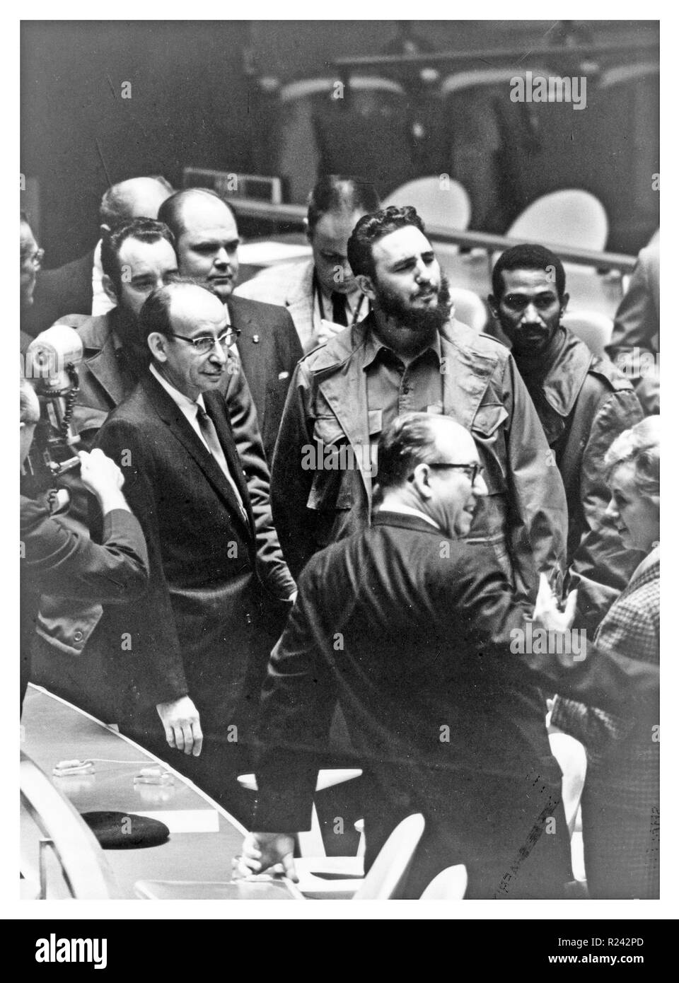 Fidel Castro besucht die Vereinten Nationen in New York, mit der Delegation von Kuba 1959 Stockfoto