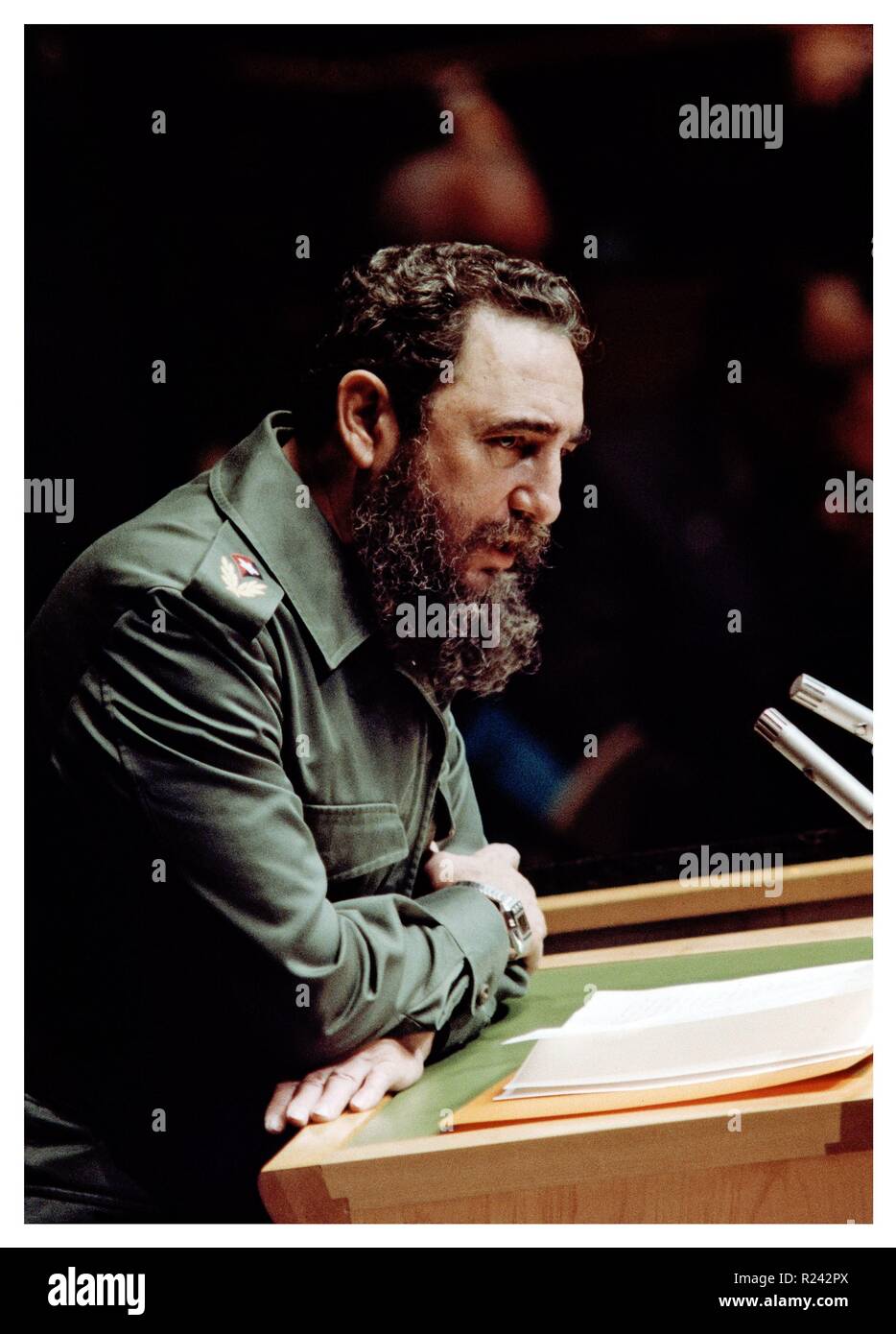 Fidel Castro die kubanische Staatschef befasst sich mit der UN-Generalversammlung in New York 1960 Stockfoto