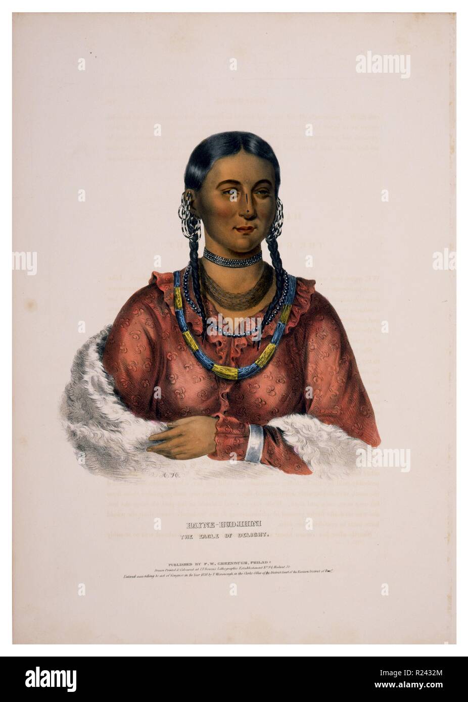 Hayne-Hudjihini, der Adler von Freude, Frau des Oto Häuptling Shaumonekusse. Die Oto (oder otoe) sind ein Stamm aus dem Mittleren Westen der Staaten von Amerika 1838. c. Stockfoto