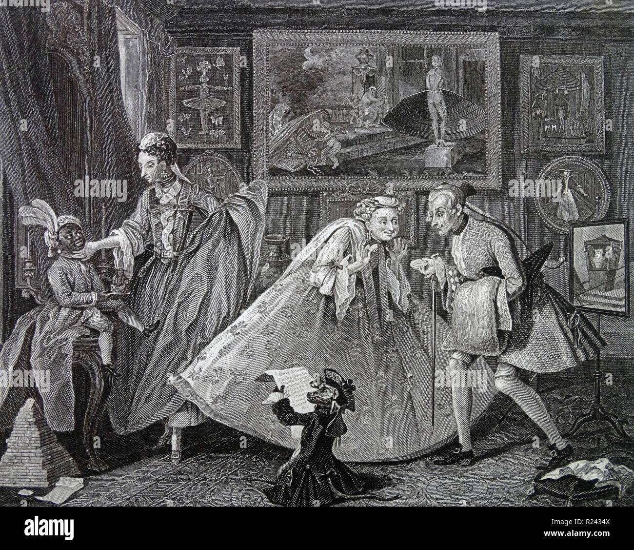 Kupferstich von britischen Künstler & Stecher, William Hogarth 1697-1764: Geschmack in High Life 1742 18. Stockfoto