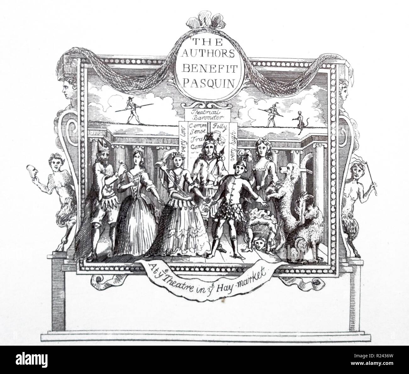Kupferstich von britischen Künstler & Stecher, William Hogarth 1697-1764: Ticket für das Theater aus dem 18. Jahrhundert Stockfoto