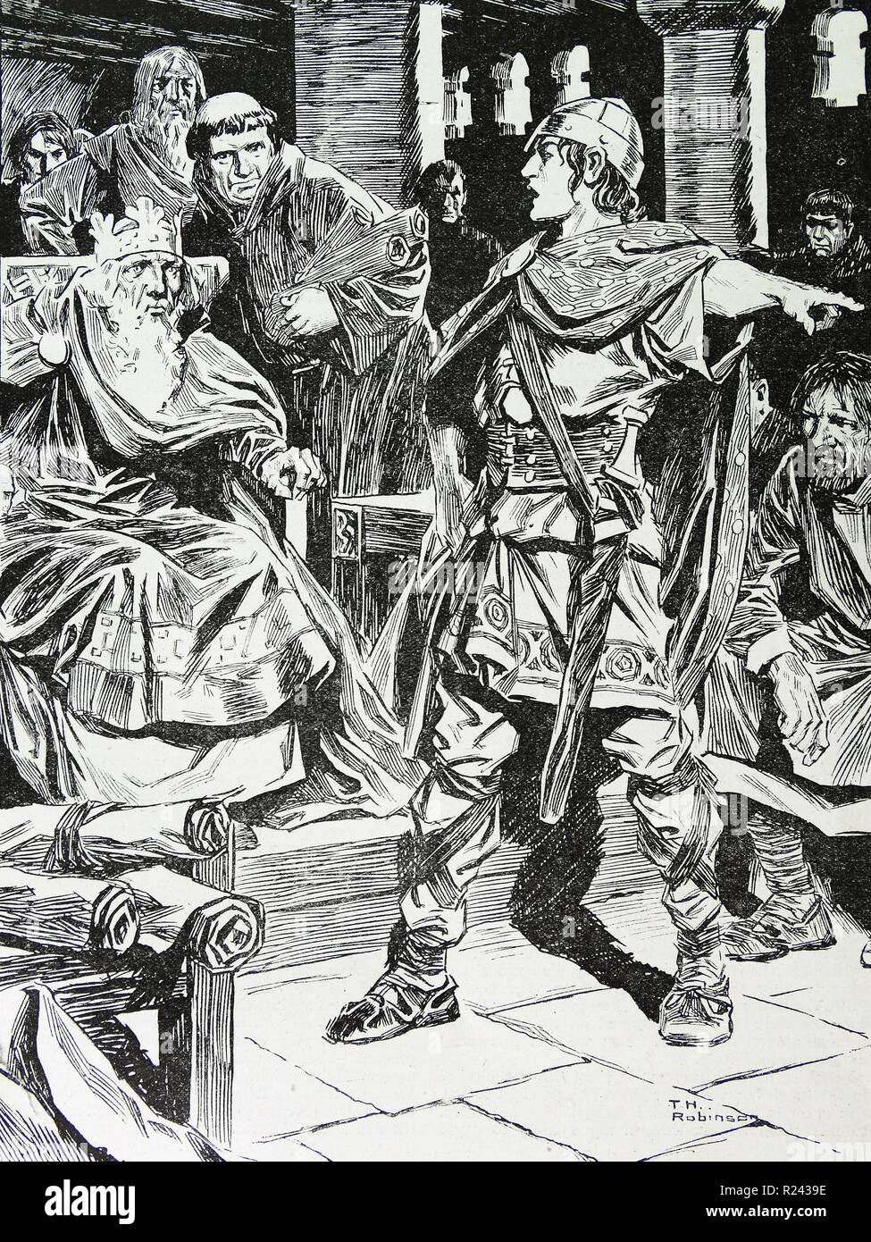 Alfred der Große (849 - 26 Oktober 899) König von Wessex von 871 auf 899. King Alfred holding Court Stockfoto