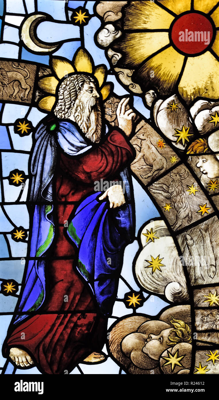 Schaffung des Firmaments (Gott der Vater) 16. Jahrhundert Museum - der Mailänder Dom (Duomo di Milano) Italien, Italienisch. (Bleiverglasung - Glasmalerei) Stockfoto