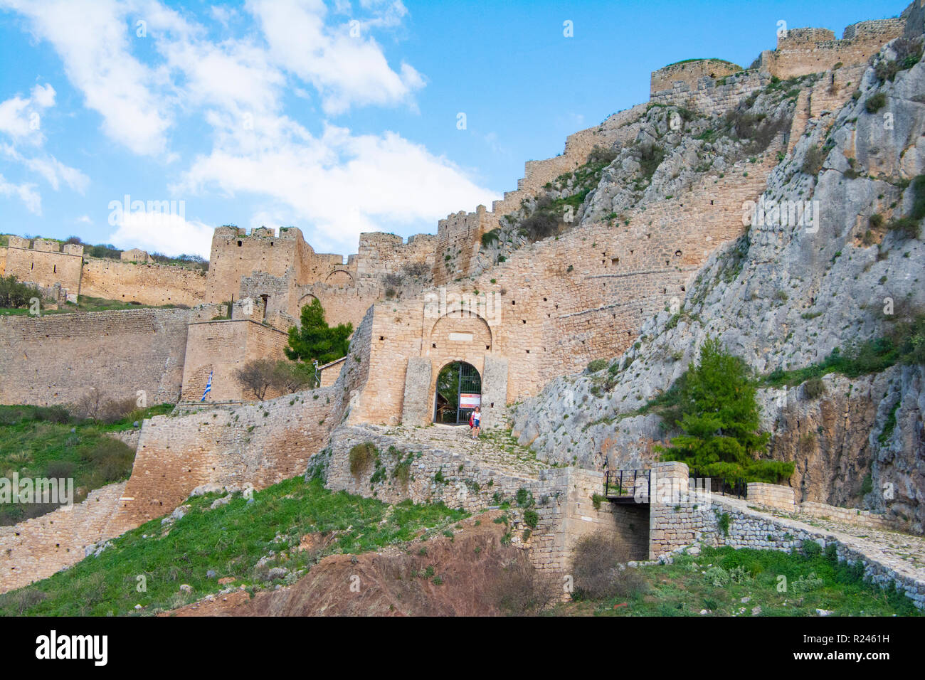 Ein Blick auf das antike Korinth Zitadelle. Stockfoto