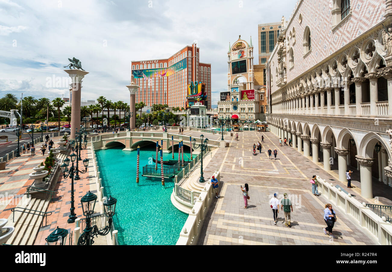 Blick auf den Kanal von der Venezianischen Hotel und Kasino, dem Strip und dem Las Vegas Boulevard, Las Vegas, Nevada, Vereinigte Staaten von Amerika, Nordamerika Stockfoto