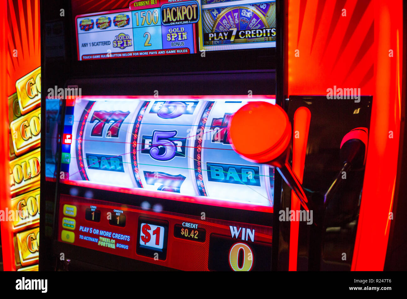 Spielautomaten in Hotel and Casino, Las Vegas, Nevada, Vereinigte Staaten von Amerika, Nordamerika Stockfoto