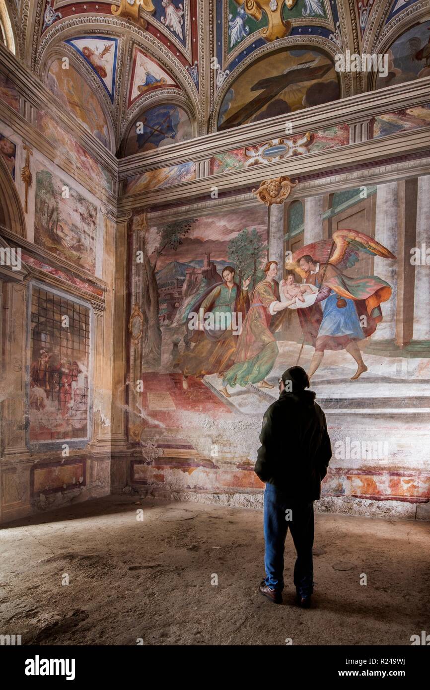 Sacro Monte Calvario, Kapelle I, Orta San Giulio, Piemont (Piemonte), Italien, Europa Stockfoto