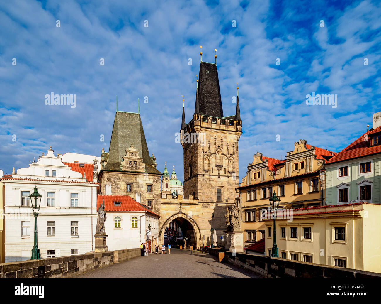 Lesser Town Bridge Tower, Karlsbrücke, Mala Strana, Prag, UNESCO-Weltkulturerbe, Böhmen, Tschechische Republik, Europa Stockfoto