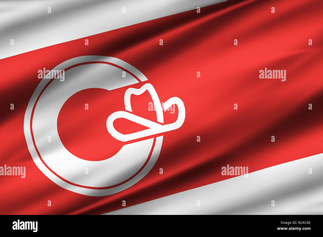 Calgary, Alberta 3D wehende Flagge Abbildung. Textur kann als Hintergrund verwendet werden. Stockfoto