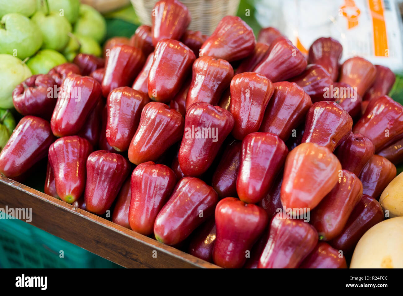 Frische süße Wachs apple Früchte auf dem lokalen Markt in Krabi Stadt. Traditionelle thailändische frische Lebensmittel. Stockfoto