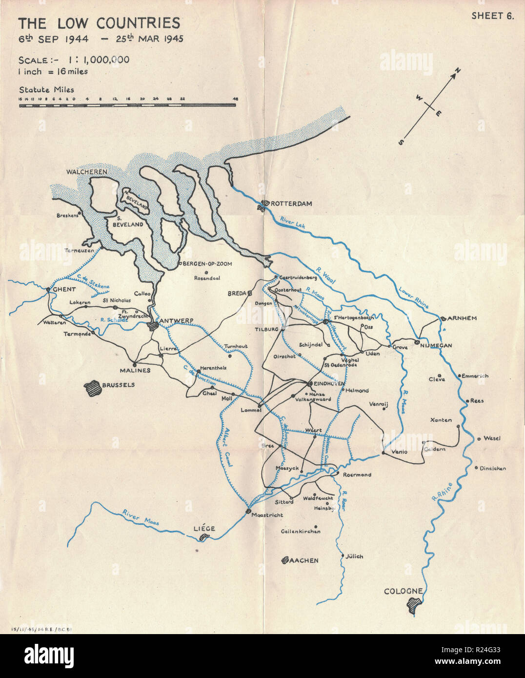 Weltkrieg 2 Europäische Kampagne Karten 1945, den niedrigen Ländern Stockfoto