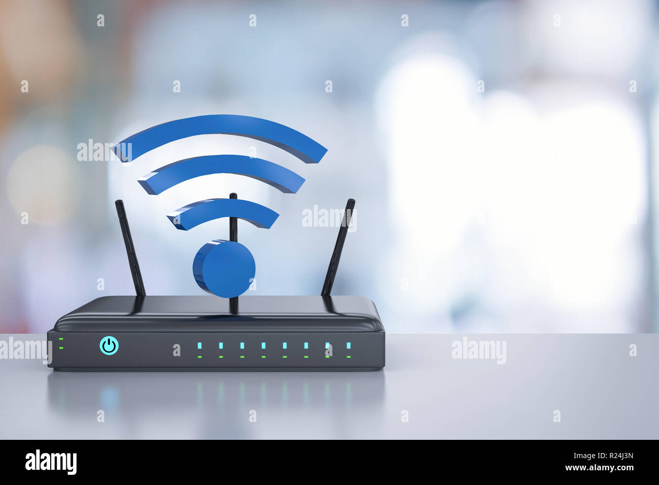 3D-rendering Router mit Blau wi-fi-Zeichen Stockfoto