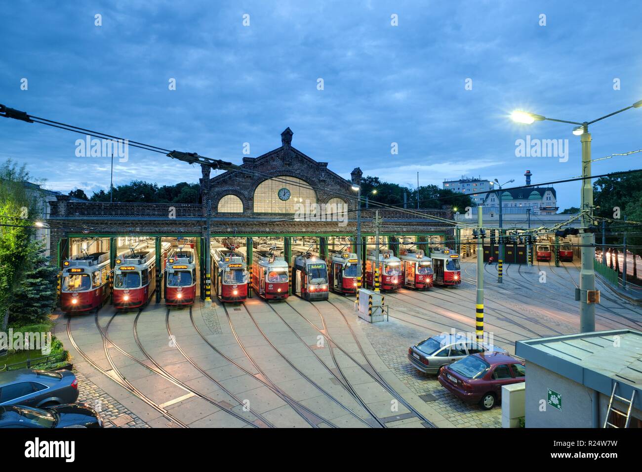 Wien, Straßenbahnabstellhalle Gürtel - Wien, Gürtel Straßenbahn-Depot Stockfoto