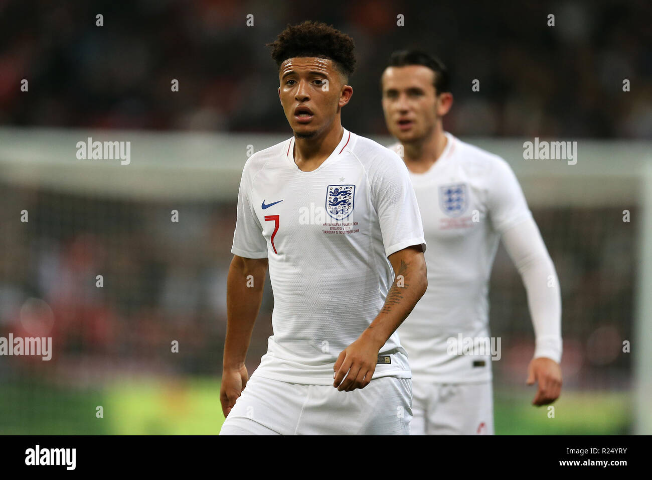 London, Großbritannien. 15. Nov 2018. Jadon Sancho von England. Internationaler Fußball-Freundschaftsspiel, England V USA im Wembley Stadion in London am Donnerstag, den 15. November 2018. Bitte beachten Sie die Bilder sind nur für den redaktionellen Gebrauch bestimmt. pic von Andrew Obstgarten/Andrew Orchard sport Fotografie/Alamy leben Nachrichten Stockfoto