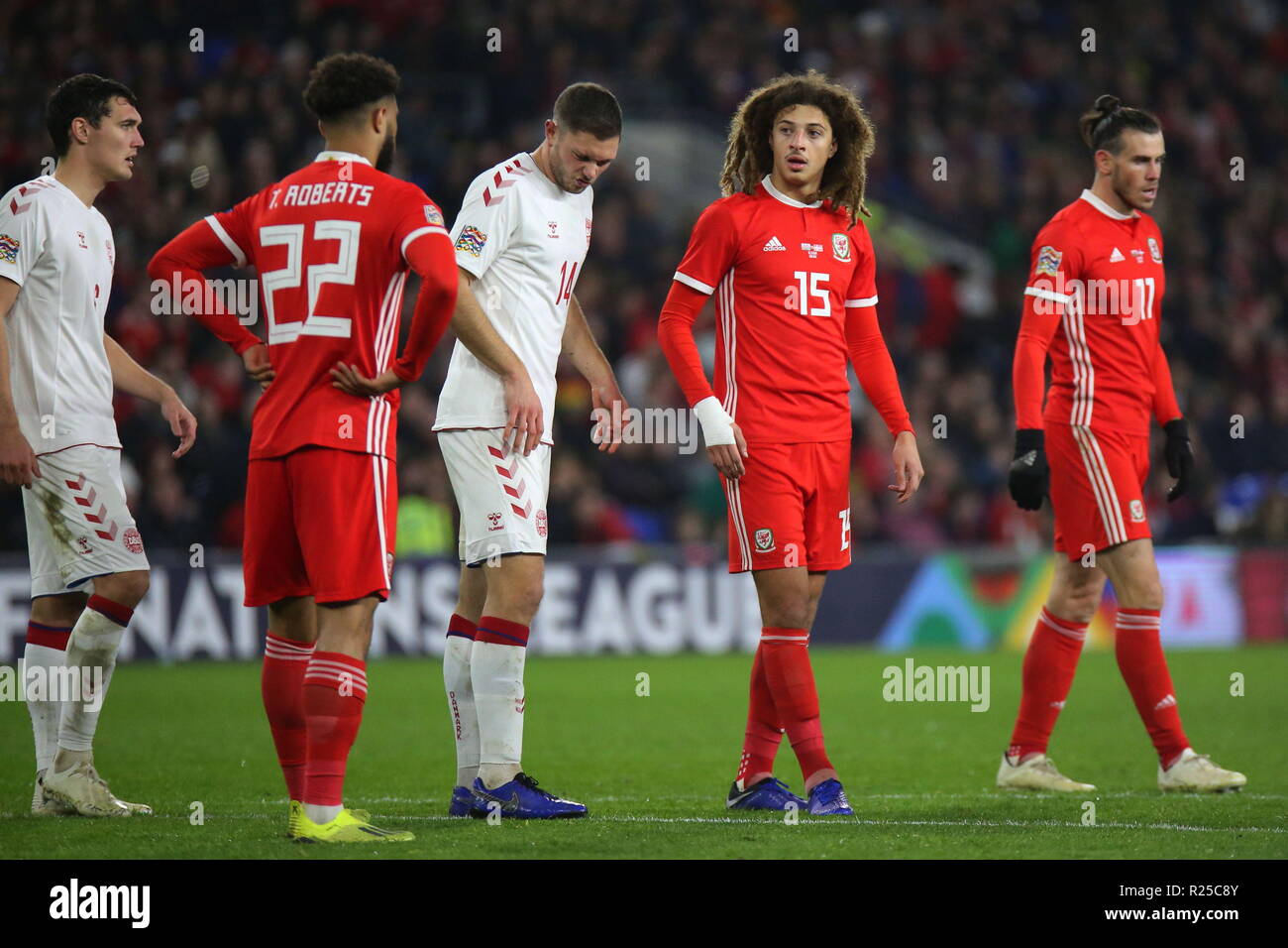 16. November 2018, die UEFA-Nationen Liga Match Wales v Dänemark an der Cardiff City Stadium. Ethan Ampadu des FC Chelsea und Wales. News verwenden Sie nur. Quelle: www.garethjohn. uk/Alamy leben Nachrichten Stockfoto