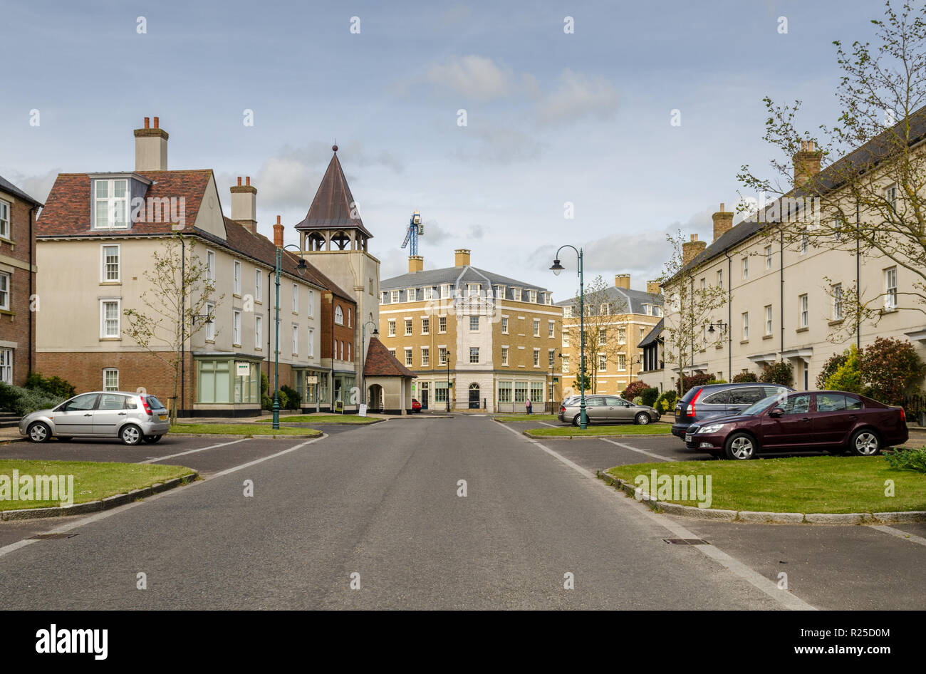 Dorchester, England, UK - 30. Mai 2015: Häuser und Wohnanlagen in Poundbury, der Preis von Wales der geplanten neuen Stadt am Rand der Dorchester i Stockfoto