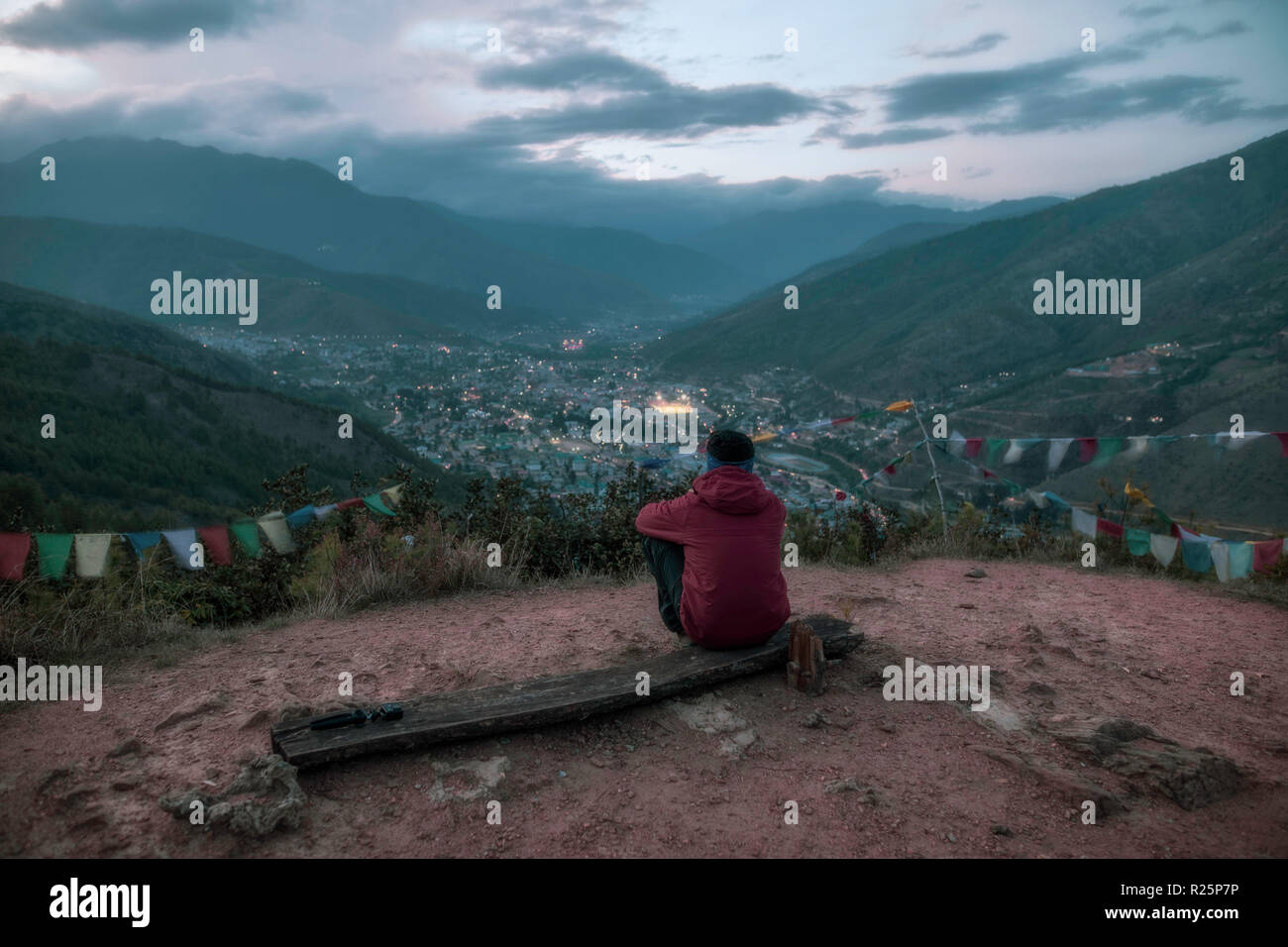 Thimpu, Bhutan Hauptstadt, befindet sich in einem Tal im Westen des Landes. Stockfoto