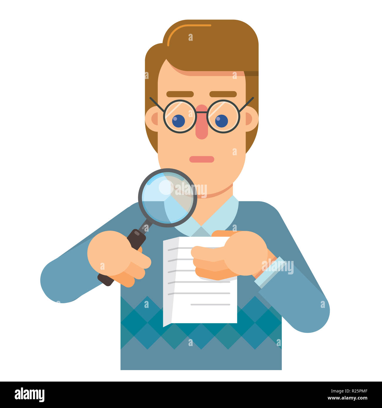 Person delegieren bei der Prüfung, dass die Analysen und Forschung die Richtigkeit der Arbeit Stockfoto