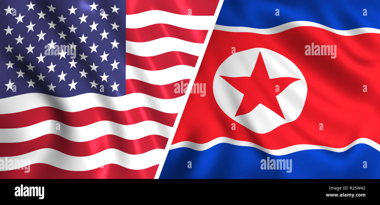 Usa-Flagge Nordkorea Flagge vs. Stockfoto