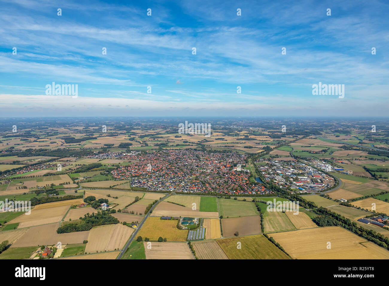 Luftaufnahme, Blick auf die Stadt, Olfen, Münsterland, Ruhrgebiet, Nordrhein-Westfalen, Deutschland Stockfoto