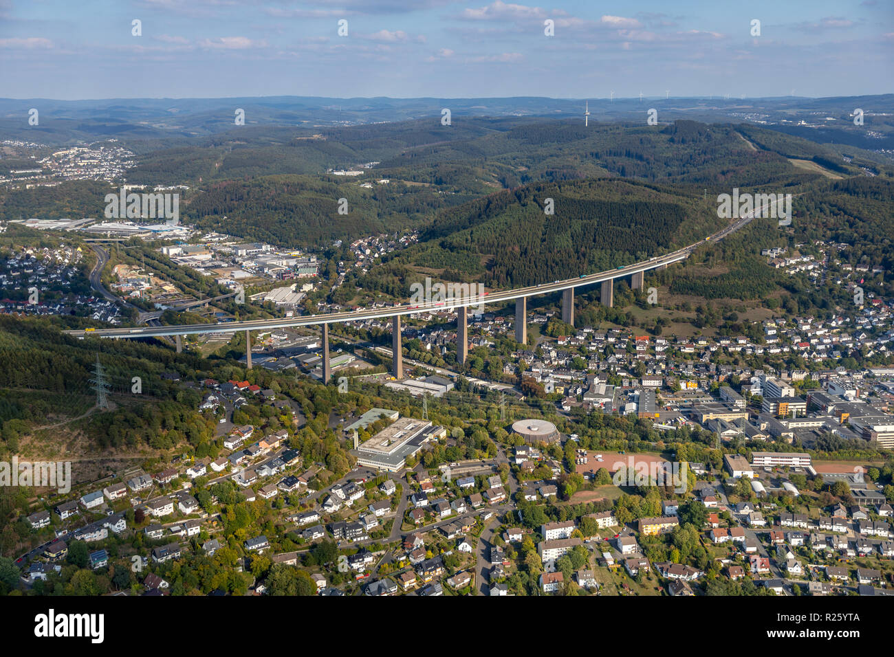Luftaufnahme, Autobahn A 45 zwischen Niederschelden und Hengsbach, Niederschelden, Siegen, Siegerland Stockfoto